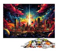 1000 Piece Jigsaw Puzzles for Adults Colorful Psychedelic Illustration of A New York Jigsaw for Gifts Stress Reliever Difficult Challenge 1000 PCS(38x26cm)