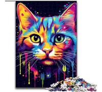 1000 Piece Jigsaw Puzzles for Adults Colourful Graffiti Cat Made of Wood, for Parents, Lovers, Friends - Age 14+ 50x75cm for Family Interactive Game