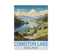 1000 Piece Jigsaw Puzzles for Adults，Coniston Lake England Vintage Travel Poster，1000 Pieces Puzzles for Challenging Family Activity Game Art Wall Decor DIY Puzzle Gifts（50x70cm）-I37