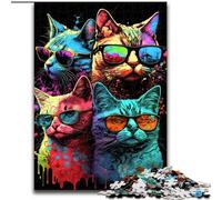 1000 Piece Jigsaw Puzzles for Adults Cool Cats, Stress Reliever Difficult Challenge Secret Santa Gifts for Age 14 Years Up (Size 26x38cm)