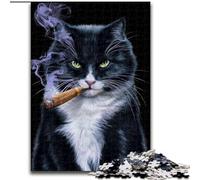 1000 Piece Jigsaw Puzzles for Adults Cool Tuxedo Cat with Cigar Impossible Jigsaw Puzzles for Adults size 26x38cm DIY Decoration, Brain Challenge, for Adult, Family