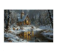 1000 Piece Jigsaw Puzzles for Adults, Cottage Puzzles for Adults, Gift for Women, Men, Christmas, Family Wooden Puzzle Educational Games, Challenging Adult Jigsaws, Box Packaging, Winter Pattern, E-45