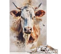 1000 Piece Jigsaw Puzzles for Adults Cow Watercolor Portrait Jigsaw Puzzle Children Wooden Puzzles Family Entertainment Toys 1000pcs (75x50cm)