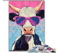 1000 Piece Jigsaw Puzzles for Adults Cow Wearing Sunglasses 1000 Pieces Puzzle Gifts Perfect for Family Fun on Birthdays, Christmas 26X38CM