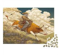 1000 Piece Jigsaw Puzzles for Adults Cowboy Ride Cow | Cowboy Jigsaw Puzzle for Adults Fantasy & Mythology Family Decoration Wood Puzzle Challenging Therapeutic Fun 1000pcs (75x50cm)
