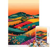 1000 Piece Jigsaw Puzzles for Adults Cozy Italian Sunset Hills Minimalist Art Illustration Cozy Fun Family Time at Home Great Christmas Surprise Gifts Choice (38x52cm)