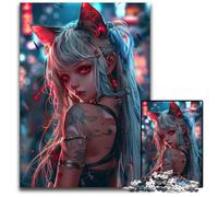 1000 Piece Jigsaw Puzzles for Adults Cute Cat Girl Paper Puzzles Perfect Home Or Office Decor Ideal 1000 PCS(38x26cm)