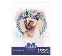 1000 Piece Jigsaw Puzzles for Adults Cute Floral Siamese Cat Jigsaws for Adults Brain Teaser Game Stress Reliever for Is Ideal As A Gift 38x26cm/1000pcs