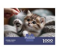 1000 Piece Jigsaw Puzzles for Adults Cute Kitten Playing with Feather Adult Puzzles Hands-on Game Stress Reliever Difficult And Challenge 52x38cm/1000pcs
