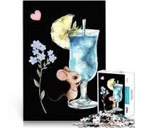 1000 Piece Jigsaw Puzzles for Adults Cute Mouse with Blue Lagoon Cocktail Lernspielzeug tolles Geschenk52x38cm