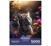 1000 Piece Jigsaw Puzzles for Adults Cute Tiger Cub Butterflies Puzzles for Adults Relaxing Games A Work of Art Difficult And Challenge 38x26cm/1000pcs