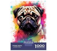 1000 Piece Jigsaw Puzzles for Adults Cute Watercolor Pug Dog Jigsaws for Adults Brain Teaser Game Stress Reliever for Is Ideal As A Gift 38x26cm/1000pcs