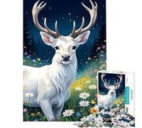 1000 Piece Jigsaw Puzzles for Adults Cute White Stag in Meadow for Educational Game Challenging Game Toys Gifts Birthday for The Whole Family (Size 50x75cm)
