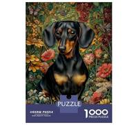 1000 Piece Jigsaw Puzzles for Adults Dachshund in Floral Garden Jigsaws for Adults Brain Teaser Game Stress Reliever for Is Ideal As A Gift 70x50cm/1000pcs