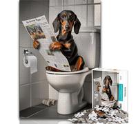 1000 Piece Jigsaw Puzzles for Adults Dachshund on The Toilet Teenager Jigsaw,Family Entertainment Toys with Matching Poster And Trivia Sheet (size 38x26cm)