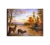 1000 Piece Jigsaw Puzzles for Adults，Deer Elk Lake Tree Sunset Animals，Challenging Puzzle Games for Family Fun, Relaxing Brain Teaser Gift for Women and Men（50x70cm）-D76