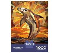 1000 Piece Jigsaw Puzzles for Adults Dolphin Sunset Stained Glass Puzzles for Adults Relaxing Games A Work of Art Difficult And Challenge 70x50cm/1000pcs