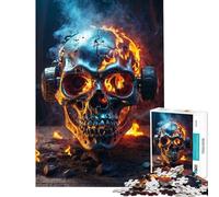 1000 Piece Jigsaw Puzzles for Adults Dynamic Flames Skull Fun Activities at Home Presents for Women Family Games Suitable for People Aged 14 And Above (38X52CM)
