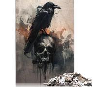 1000 Piece Jigsaw Puzzles for Adults E.A. Poe Raven on Skull Jigsaw Puzzle for Adults Paper Puzzles Family Games Christmas Birthday Gifts 1000pcs (75x50cm)