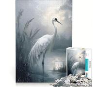 1000 Piece Jigsaw Puzzles for Adults Elegant White Crane in Misty Waters, Relaxing Games, Train Your Brain And Hands, Unique Birthday And Xmas Gifts 38x52cm