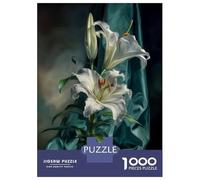 1000 Piece Jigsaw Puzzles for Adults Elegant White Lilies with Teal Drapery Puzzle for Adults Anti-Stress Toys But Fun And Humorous Birthday And Unique Gifts 52x38cm/1000pcs
