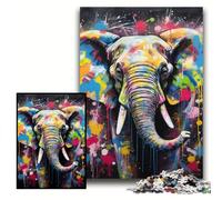 1000 Piece Jigsaw Puzzles for Adults Elephant Graffiti Painting Wooden Jigsaw Puzzles Interactive Family Game, Ideal, Family Activity Game Size 50x75cm