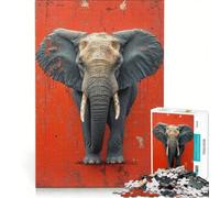 1000 Piece Jigsaw Puzzles for Adults Elephant on Red Wall, Practical Game, Improve Memory, Deal As Gifts for The Whole Family 50x75cm