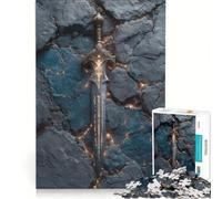 1000 Piece Jigsaw Puzzles for Adults Enchanted Sword on Cracked Stone, Relaxing Games, Train Your Brain And Hands, Unique Birthday And Xmas Gifts 38x52cm