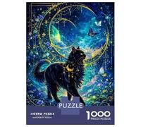 1000 Piece Jigsaw Puzzles for Adults Enchanting Black Cat Under A Celestial Moon Puzzles for Adults Anti-Stress Toys Analysis And Logic Difficult And Challenge 52x38cm/1000pcs