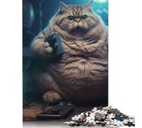 1000 Piece Jigsaw Puzzles for Adults Fat Cat Playing Video Game Jigsaw Puzzles for Adults, Wooden Puzzles Educational Stress Relief Toy Puzzle 1000pcs (75x50cm)