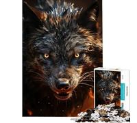1000 Piece Jigsaw Puzzles for Adults Fierce Black Wolf in Fire Fun Activities at Home Presents for Women Family Games Suitable for People Aged 14 And Above (38X52cm)