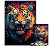 1000 Piece Jigsaw Puzzles for Adults Fierce Painting Fire Tiger Difficult Puzzles for Adults Perfect for Halloween, Christmas, Birthday Gift 1000 PCS(38x26cm)