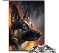 1000 Piece Jigsaw Puzzles for Adults Fire German Shepherd 1000 Piece Jigsaw Artwork Decor Intelligence Toy for Family Indoor Games (Szie 26x38 cm)