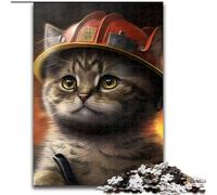 1000 Piece Jigsaw Puzzles for Adults Firefighter Cat Made of Wood, Fun Activity for at Home 50x75cm Adult Game Gift Family Interactive Game Brain Challenge Gift