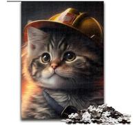 1000 Piece Jigsaw Puzzles for Adults Firefighter Cat Made of Wood, Fun Activity for at Home 50x75cm Adult Game Gift Family Interactive Game Brain Challenge Gift