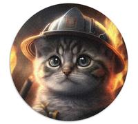 1000 Piece Jigsaw Puzzles for Adults Firefighter Cat Round Puzzles 1000 Pieces for Adults Gift for Men And Women, Daily & Special Occasion 67.5x67.5cm