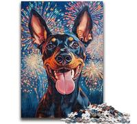 1000 Piece Jigsaw Puzzles for Adults Fireworks Doberman 1000 Piece Jigsaw,Staycation Kill Time with Fully Interlocking Randomly Shaped Pieces (26x38cm)