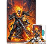 1000 Piece Jigsaw Puzzles for Adults Flaming Skull Riding Motorcycle,Help The Brain Exercise Addictive Toys to Cultivate Patience Artists Collection,Fine Art 50x75cm