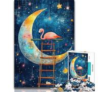 1000 Piece Jigsaw Puzzles for Adults Flamingos Under The Moon, Stress Relief,Educational Game for Birthday, Chrismas for Ages 14+ 38x26cm