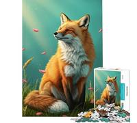1000 Piece Jigsaw Puzzles for Adults Fox in Meadow with Falling Petals Impossible Game for Educational Game Challenge Toy Gifts Ideas Learning Educational (Size 38x26cm)
