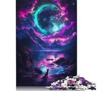 1000 Piece Jigsaw Puzzles for Adults Fox Under Neon Moon Creative Rectangular Paper Puzzle 1000pcs (38x26cm)