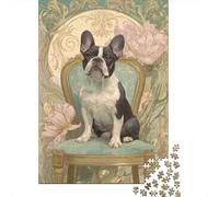 1000 Piece Jigsaw Puzzles for Adults French Bulldog Jigsaw Puzzle Art Nouveau Wood Puzzle Challenging Game And Family Play Home Decoration Multi Colour 1000pcs (75x50cm)