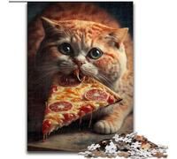 1000 Piece Jigsaw Puzzles for Adults Funny Cat Eating Pizza Puzzle Made of cardboard,Brain Teaser Game for Teenagers, Perfect 1000pcs(26x38cm)