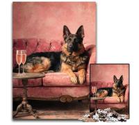 1000 Piece Jigsaw Puzzles for Adults German Shepherd on The Sofa Wooden Jigsaw Puzzles Educational Games, with Matching Poster And Trivia Sheet for Age 14 Years Up 50X75CM