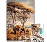 1000 Piece Jigsaw Puzzles for Adults Gifts African Elephants Adult Jigsaw,Game Toys Every Piece Is Unique - Challenging Family Fun Game 50x75cm