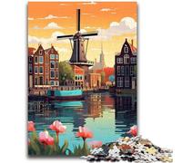 1000 Piece Jigsaw Puzzles for Adults Gifts Amsterdam Windmill Travel Stress Reliever Staycation Kill Time Wishlist with Santa Claus (size 50x70cm)