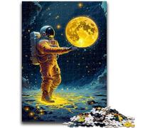 1000 Piece Jigsaw Puzzles for Adults Gifts Astronaut Holding The Moon Challenging To Complete But Fun And Humorous Educational Game for Birthday 50x75cm