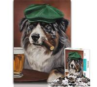 1000 Piece Jigsaw Puzzles for Adults Gifts Australian Shepherd Dog Smoking Teenager Puzzles,Artistic Wall Decor & Birthday Gift Idea for Friends, Home Office (size 75x50cm)