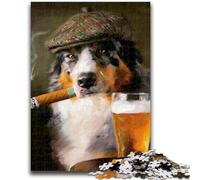 1000 Piece Jigsaw Puzzles for Adults Gifts Australian Shepherd Dog Smoking Teenager Puzzles,Family Entertainment Toys with Matching Poster And Trivia Sheet (26x38cm)