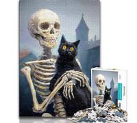 1000 Piece Jigsaw Puzzles for Adults Gifts Black Cat And Skull Teenager Puzzles,Artistic Wall Decor & Birthday Gift Idea for Friends, Home Office (size 75x50cm)